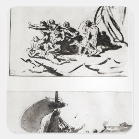 Twee schetsen voor de achterzijde van de medaille, vierkante sticker (Voorkant)