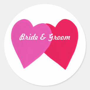 Twee scheve harten rode roze bruid bruidegom Stick Ronde Sticker