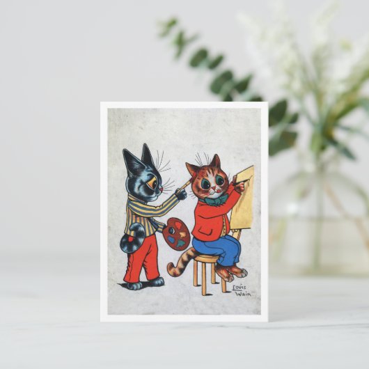 Twee schilderkat, Louis Wain Briefkaart (Staand voorkant)