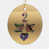 Twee schildpadden met gouden kerstversiering keramisch ornament (Links)