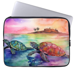 Twee schildpadden op de oever van een tropisch par laptop sleeve