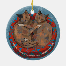 Twee schildpadkatten... dubbelzijdig keramisch ornament