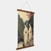 Twee schoonheden bij een kreek hangend wandkleed (Gebogen)