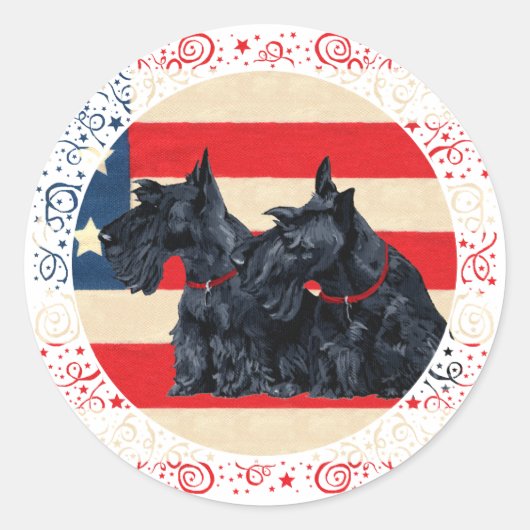 Twee Schotse Patriottische Terriers Ronde Sticker (Voorkant)