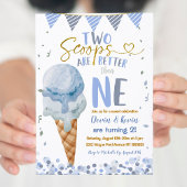 Twee Scoops Ice Cream Twin Boys Zomerverjaardag Kaart