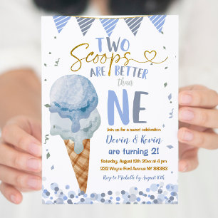 Twee Scoops Ice Cream Twin Boys Zomerverjaardag Kaart