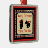 Twee Scottie Dog, Scottish Terrier Merry Kerstmis Metalen Ornament (Rechts)