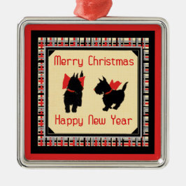 Twee Scottie Dog, Scottish Terrier Merry Kerstmis Metalen Ornament