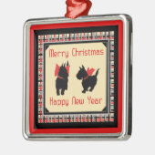 Twee Scottie Dog, Scottish Terrier Merry Kerstmis Metalen Ornament (Links)