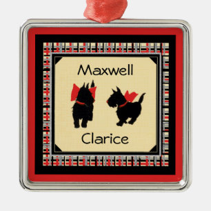 Twee Scottie Dog, Scottish Terrier Personalize Metalen Ornament