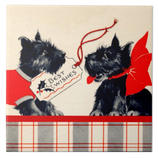 Twee Scottie Dogs, Black Scottish Terrier Ornament Tegeltje (Voorkant)