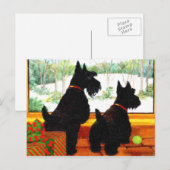 Twee Scottie Dogs die wachten op de kerstman Feestdagenkaart (Voorkant / Achterkant)