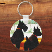 Twee Scottie Dogs die wachten op de kerstman Sleutelhanger (Voorkant)