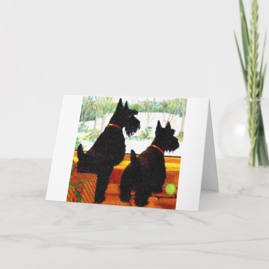Twee Scottie honden met Kerstmis Feestdagen Kaart (Voorkant)