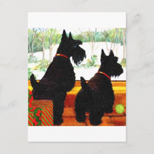 Twee Scottie honden met Kerstmis Feestdagenkaart (Voorkant)