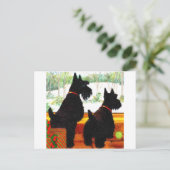 Twee Scottie honden met Kerstmis Feestdagenkaart (Staand voorkant)