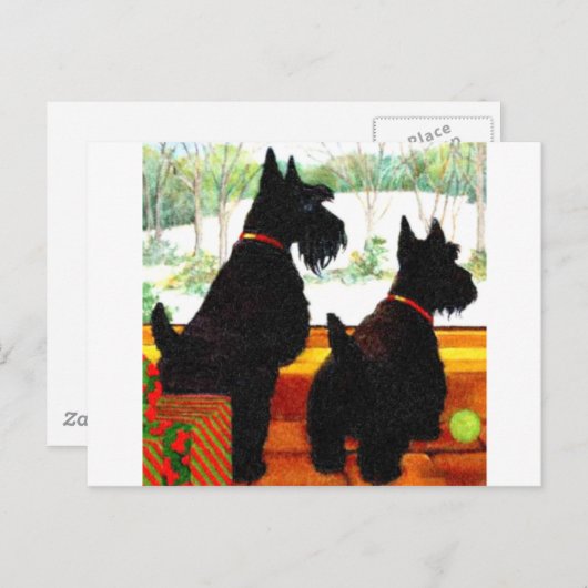 Twee Scottie honden met Kerstmis Feestdagenkaart (Voorkant / Achterkant)