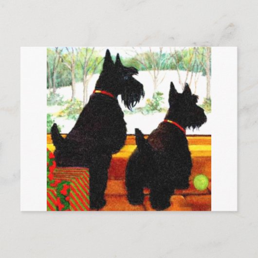 Twee Scottie honden met Kerstmis Feestdagenkaart (Voorkant)