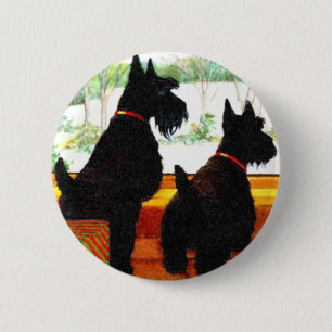 Twee Scottie honden met Kerstmis Ronde Button 5,7 Cm