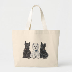 Twee Scotties en een Westie Grote Tote Bag