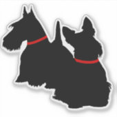 Twee Scottish Terrier/ zwarte silhouet rode halsba Sticker (Voorkant)