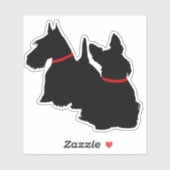 Twee Scottish Terrier/ zwarte silhouet rode halsba Sticker (Vel)
