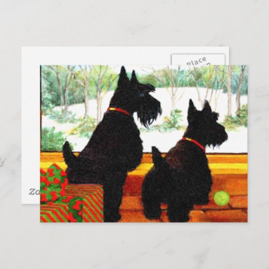 Twee Scotty Dogs met Kerstmis Feestdagenkaart (Voorkant / Achterkant)