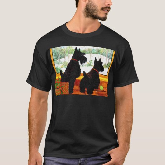 Twee Scotty Dogs met Kerstmis T-shirt (Voorkant)