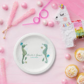 Twee Seahorses Waterverf Strand Bruiloft Verloving Papieren Bordje (Feest)