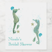 Twee Seahorses Waterverf Strand Bruiloft Verloving Wijn Etiket (Enkel label)