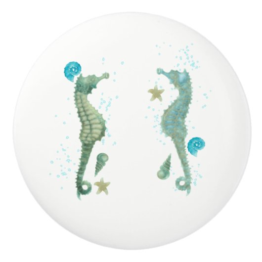 Twee Seapaarden Waterverf Beach Elegant Tropical Keramische Knop (Voorkant)