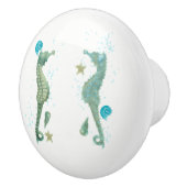 Twee Seapaarden Waterverf Beach Elegant Tropical Keramische Knop (Rechts)