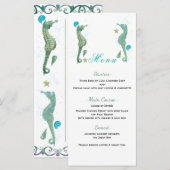 Twee Seapaarden Waterverf Beach Wedding Menu Kaart (Voorkant / Achterkant)