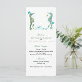 Twee Seapaarden Waterverf Beach Wedding Menu Kaart (Staand voorkant)