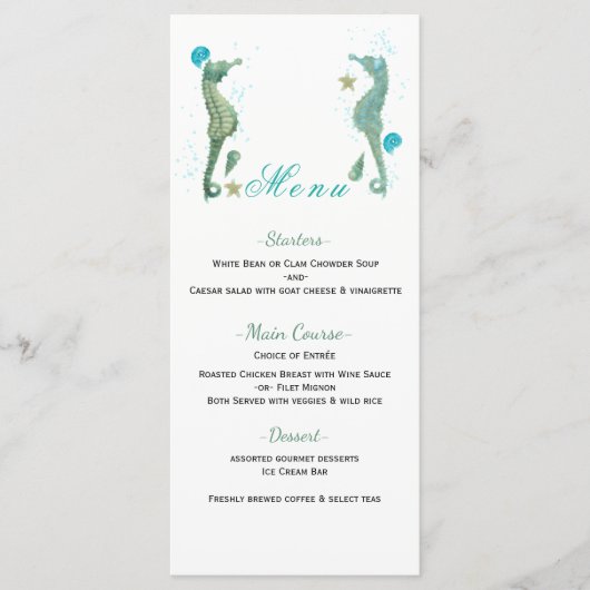 Twee Seapaarden Waterverf Beach Wedding Menu Kaart (Voorkant)