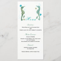 Twee Seapaarden Waterverf Beach Wedding Menu Kaart