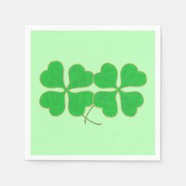Twee shamrocks getrimd in Gold Paper Napkins Servetten