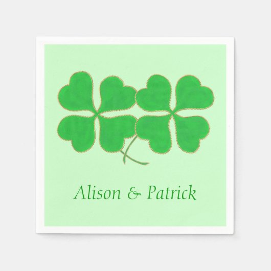 Twee Shamrocks Gold Dot Trim namen servetten (Voorkant)