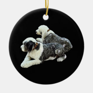 Twee Sheepdogs Keramisch Ornament