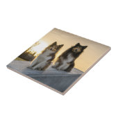 Twee Shelties op een Dak bij Zonsopgang Tegeltje (Zijkant)