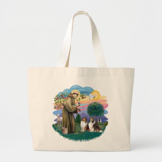 Twee Shelties - St. Franciscus (ff) Grote Tote Bag (Voorkant)