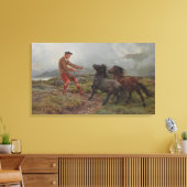 Twee Shetland pony's in een mistig Schots landscha Canvas Afdruk (Insitu (Woonkamer))