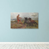 Twee Shetland pony's in een mistig Schots landscha Canvas Afdruk (Insitu (Houten vloer))