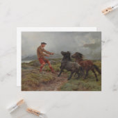 Twee Shetland pony's in een mistig Schots landscha Kaart (Voorkant / Achterkant in situ)