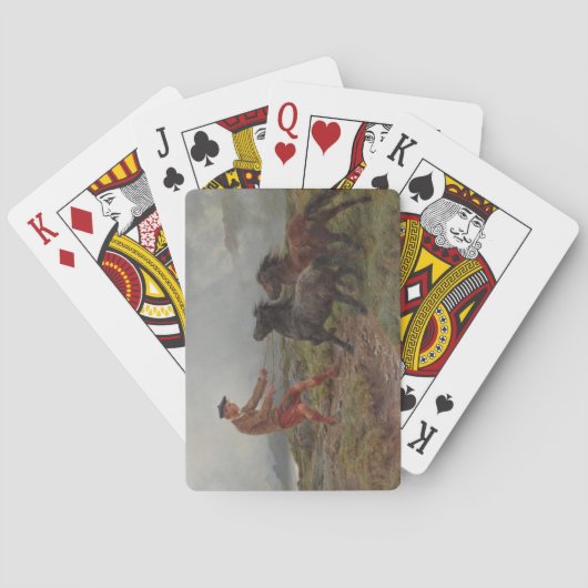 Twee Shetland pony's in een mistig Schots landscha Pokerkaarten (Achterkant)