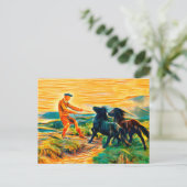 Twee Shetland pony's in een slecht landschap Briefkaart (Staand voorkant)