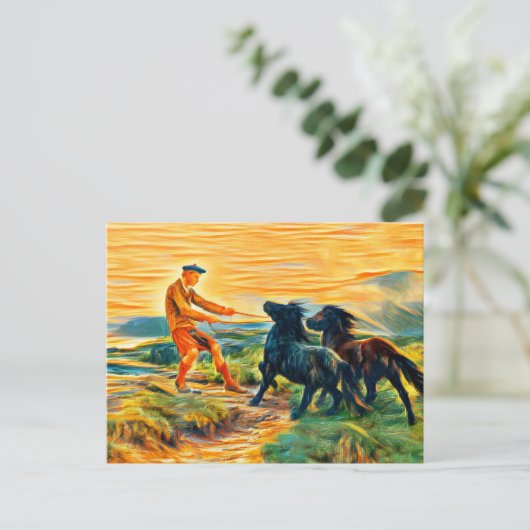 Twee Shetland pony's in een slecht landschap Briefkaart (Staand voorkant)