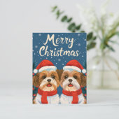 Twee Shi Tzu Vrolijk Kerstfeest Briefkaart (Staand voorkant)