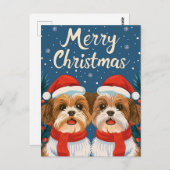 Twee Shi Tzu Vrolijk Kerstfeest Briefkaart (Voorkant / Achterkant)