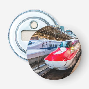 Twee Shinkansen op het Tokyo-station Button Flesopener